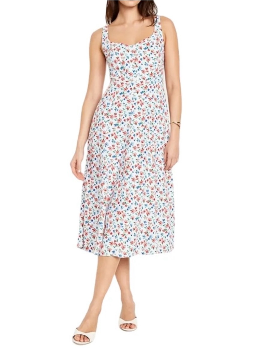 Old Navy Large Tall Linen Blend Floral Midi Dress Pockets Smocked Cottagecore